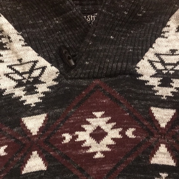 Mens TRASH NOUVEAU Aztec Tribal Black Gray Burgundy Toggle Shawl Neck Sweater M - Picture 13 of 16